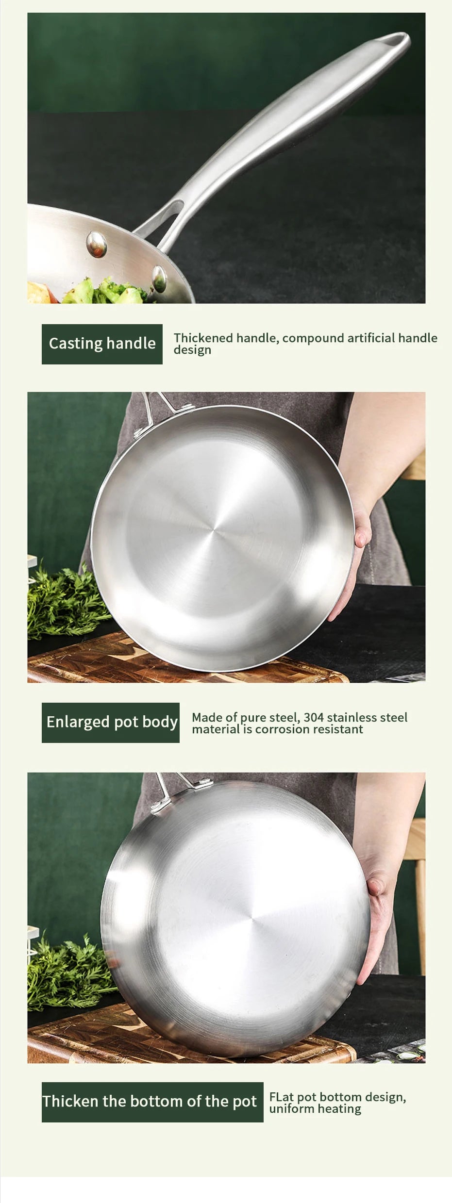 Premium 304 Stainless Steel Frying Pan – Nonstick & Built for Precision Cooking!